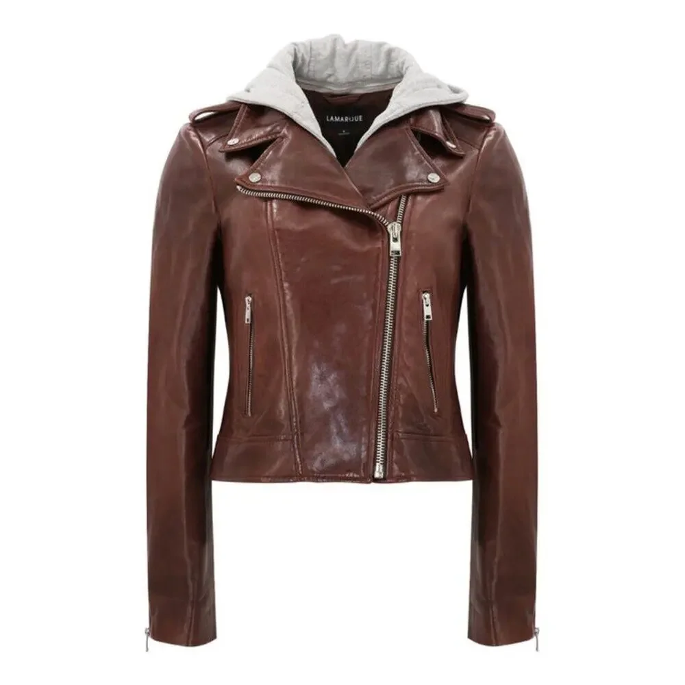 LAMARQUE HOLY Leather Biker Jacket with Removable Hood - Picture 2 of 13